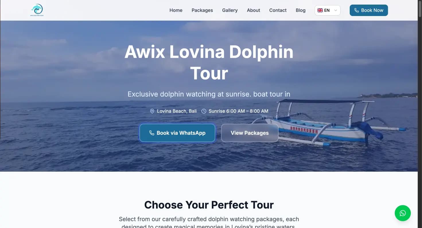 Awix Lovina Dolphin Tour website interface