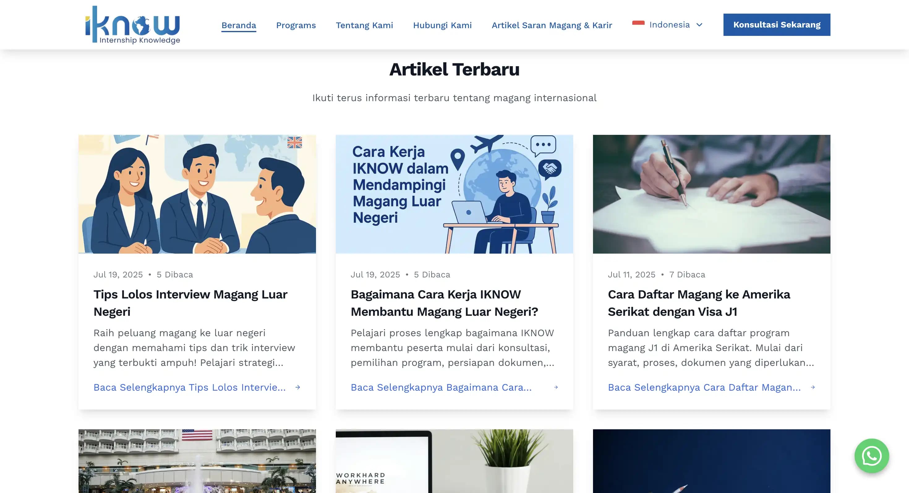 Tampilan program Internship Knowledge