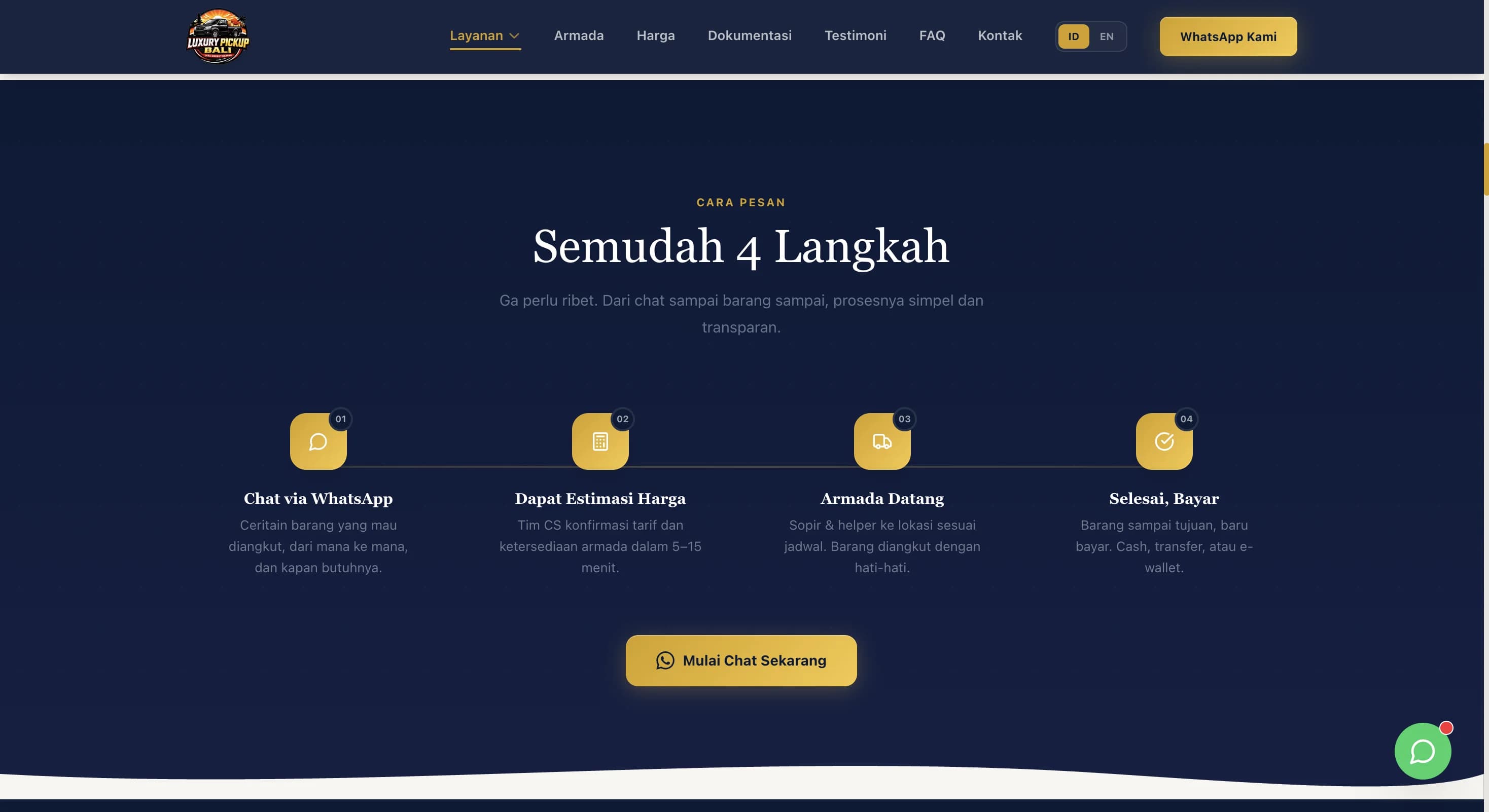 Tampilan layanan Luxury Pickup Bali