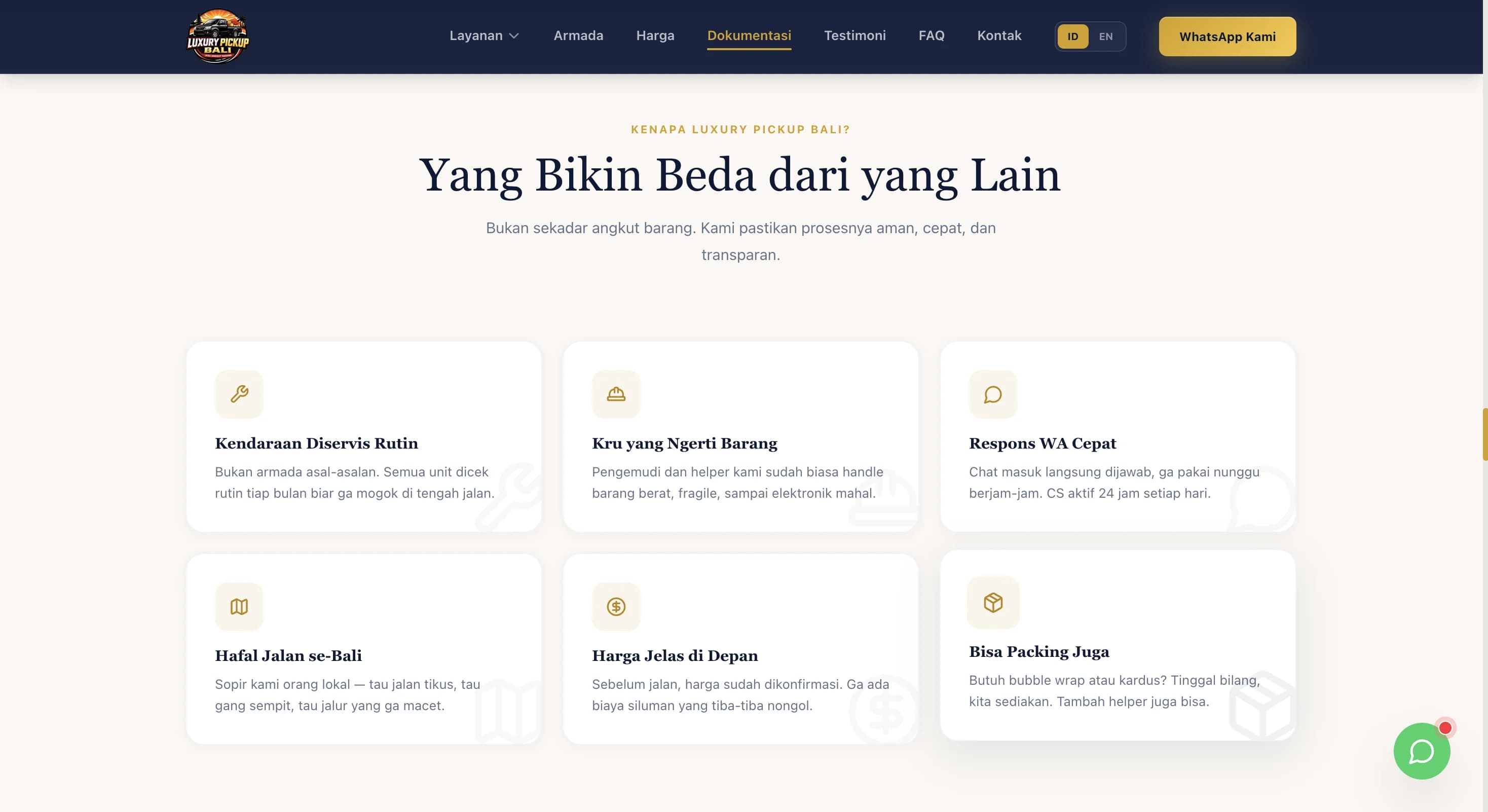 Tampilan konten Luxury Pickup Bali